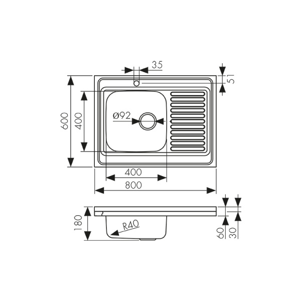 KSS-8060L Мойка из нержавеющей стали KAISER 800x600*180